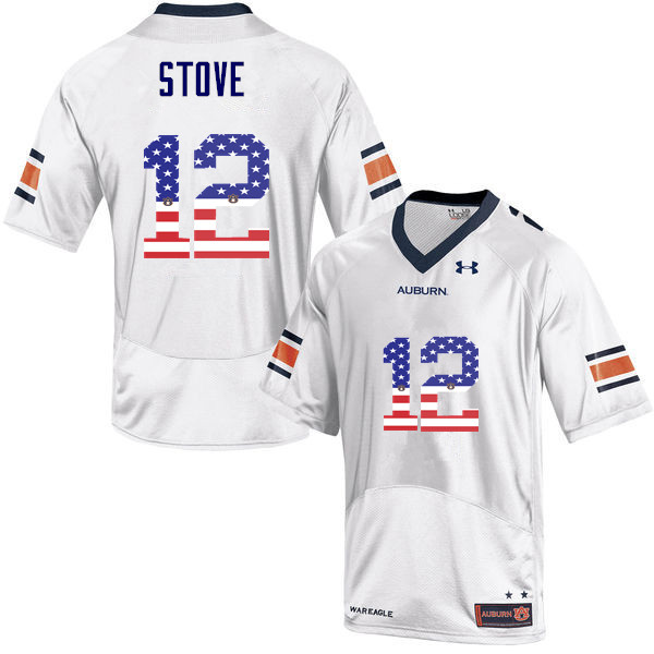 Men's Auburn Tigers #12 Eli Stove USA Flag Fashion White College Stitched Football Jersey